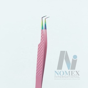 Pince à cils à 90 degrés enduite de poudre rose pince à cils à pointe multiple poignée en diamant durable en acier inoxydable soins personnels pince à cils de couleur personnalisée - Product Image 1
