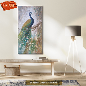UNIART-<span class=keywords><strong>Peinture</strong></span> à l'huile abstraite sur toile <span class=keywords><strong>de</strong></span> paon faite à la main, <span class=keywords><strong>peinture</strong></span> animalière 3D personnalisée, 100% - Product Image 2