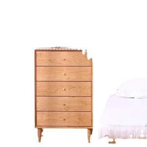Commode à cinq tiroirs en bois massif, bois de cerisier, style nordique japonais, armoire de rangement pour chambre à coucher, meubles durables - Product Image 5