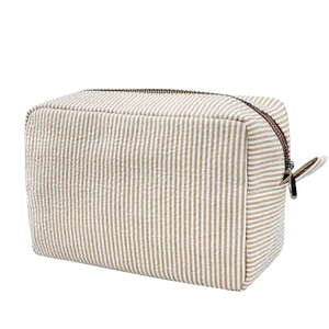 Bolsa de Cosméticos Personalizada de Tela Seersucker, Bolsa de <span class=keywords><strong>Maquillaje</strong></span> Portátil de Poliéster con Rayas para Mujer - Product Image 1