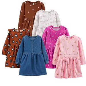 Популярный дизайн FuYU, простое платье с принтом для малышей и маленьких девочек, с длинным рукавом, Осень-зима