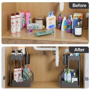 Étagère de rangement multi-niveaux pour évier, organiseur de cuisine et salle de bain, en matériau PP, design minimaliste avec plateaux et porte-gobelets - Product Image 2