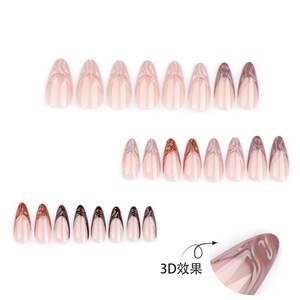 <span class=keywords><strong>Faux</strong></span> <span class=keywords><strong>ongles</strong></span> à presser marron français, forme amande, 24 pièces, design JP3333, en ABS 3D, populaires, vente en gros - Product Image 2