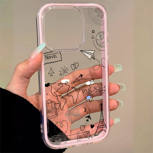 Coque de téléphone portable 2-en-1 en TPU à changement de couleur, motif voyage vintage, pour iPhone 14 12 15 17 Air 18 Pro Max - Product Image 2