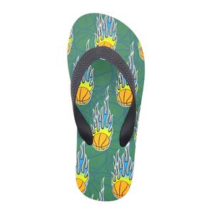 Chanclas de Baloncesto para Niños con Diseño de Llamas, Sandalias de Playa Verdes Antideslizantes, Pantuflas de Verano con Logotipo Personalizado Reciclable - Product Image 2