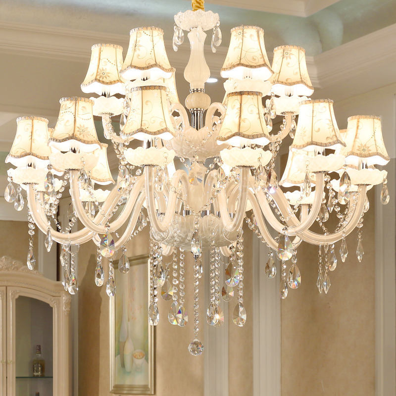Large Modern European Crystal Chandelier LED Lighting Adjustable Height Dimmable Customized Color for Living Room Dining Room