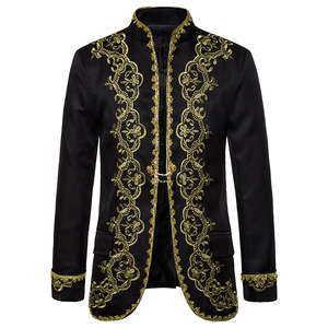 Blazer da uomo nero ricamato stile principe britannico, giacca da sposo per matrimonio, blazer da palco per cantanti - Product Image 2