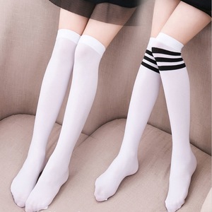 Knee <b>Socks</b> Women Cotton Solid Color Medium Thickness Over The Knee Spring Summer College Style - Product Image 1