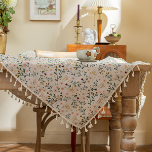 Nappe rectangulaire Skylinen imprimée à pompons, en polyester imperméable, pour la décoration de la maison, avec motif floral - Product Image 5