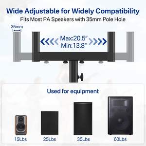 Soporte de doble horquilla de alta resistencia Rimous, ancho ajustable de 13.78"-20.47", barra de montaje para un solo altavoz con orificio para poste de 35 mm para altavoces PA/<span class=keywords><strong>DJ</strong></span> - Product Image 2