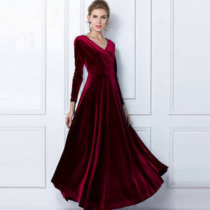 Abito Lungo Elegante <span class=keywords><strong>da</strong></span> Donna in Velluto di Alta Qualità con Scollo a V e Maniche Lunghe per Serate - Product Image 6