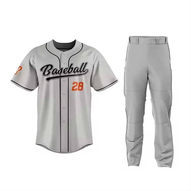 Custom men formal match baseball kit sets button fly jersey high quality baseball pants cheap usa size youth baseball uniforms