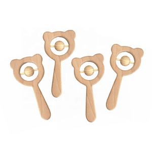 Sonajeros de madera de haya sin BPA para niños, mordedor de oso sensorial para gimnasio, dijes de bebé, mordedor de madera