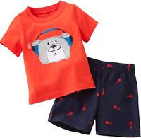 Hete Zomeruitverkoop 2 stuks 100% katoen jongens casual kledingset zachte shell T-shirts met dierenprint BKD merk gemaakt in China