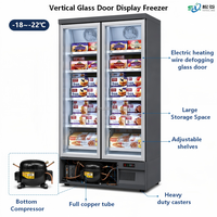 Congélateur vertical de luxe à 4 portes vitrées pour la présentation de viande, avec compresseur intégré, grande capacité 2000L