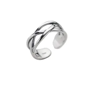 SR104-533 Halo open size 6-12 925 sterling solid silver three layers retro crossover small size ring women costume jewellery