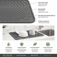 Tapis de séchage pour vaisselle en silicone de qualité alimentaire personnalisé, résistant à la chaleur, pour comptoir de cuisine, égouttoir pour bols et assiettes