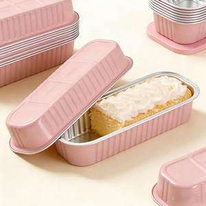 200ml Pink Recyclable Rectangle Bread Tray <strong>Aluminum</strong> Foil Cake Pan Baking <strong>Container</strong> with Lid Food Grade for Muffin Dessert Baking - Product Image 4