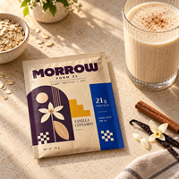 Sachet personnalisé imprimé mat avec découpe facile pour 35g de poudre de protéines végétales d'avoine, idéal pour l'emballage de mélange vanille-cannelle pour aliments pour animaux de compagnie