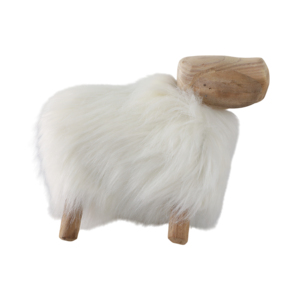 Statuetta di pecora in legno con decorazioni in pelliccia sintetica per la casa, soggiorno, ufficio, mensola, tavolino da caffè, ornamento - Product Image 1