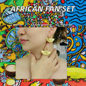 Parure de bijoux africaine en forme d'éventail, plaquée or, en alliage, avec boucles d'oreilles et bague pour femme, idéale pour les fêtes et mariages - Product Image 2