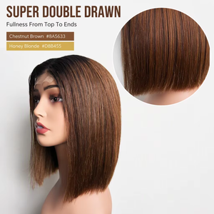 Perruque de cheveux humains ultra-lisses <span class=keywords><strong>Super</strong></span> Double Drawn SDD 10 pouces, cheveux vierges vietnamiens, fermeture en dentelle 2x6, perruque courte bob sans colle - Product Image 3