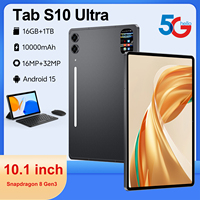 Tab S10 Ultra 10,1 pouces MTK Octa Core 16 Go + 1 To 108 MP 10000 mAh 4G/5G Double SIM + TF Écran sans cadre 2560x1600 Android 14 Navigateur Face