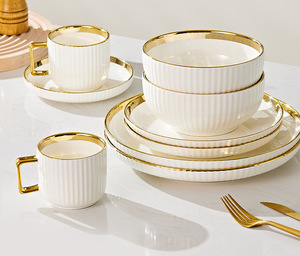 Современный Дизайн, Набор Керамической Посуды в Полоску с Рельефным Узором Phnom Penh: Тарелки, Миски, Чашки и Блюдца, 32 Предмета - Product Image 6