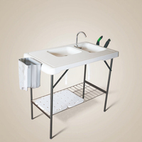La plupart des choix Table de camping extérieure pliante en plastique deux éviers pour le nettoyage du poisson