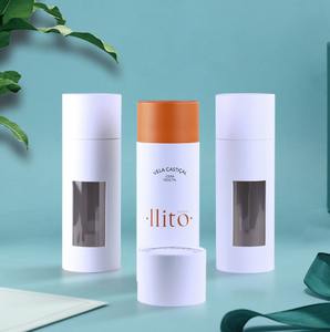 Round Kraft box cardboard paper tube with PVC Window Cylinder Box For Cosmetics Essence Oil Bottle