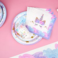 Violet Licorne Kidsren's Thème Fête D'anniversaire Assiettes Jetables Gobelets En Papier Serviettes En Papier Nappes Autre Décoration De Fête
