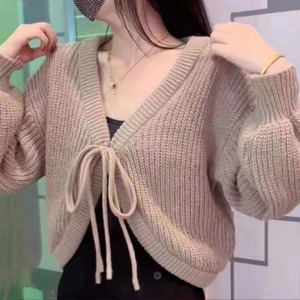 Cárdigan corto de <span class=keywords><strong>manga</strong></span> farol con cuello en V, <span class=keywords><strong>chaqueta</strong></span> chal de <span class=keywords><strong>punto</strong></span> para mujer, suéter de <span class=keywords><strong>manga</strong></span> murciélago coreano de otoño 2025 - Product Image 1