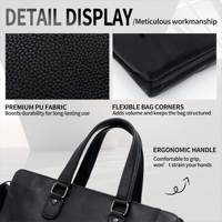 Maletín de Cuero PU con Textura de Litchi para Hombre, Gran Capacidad, Múltiples Bolsillos, Bolso de Mano para Portátil, para el Trabajo Diario y Viajes