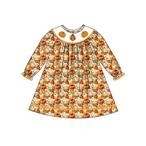 Autunno Smocked abbigliamento per bambini Design della zucca del ringraziamento per bambini abiti <span class=keywords><strong>invernali</strong></span> per bambine - Product Image 4