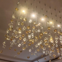Lustre moderne sur mesure en verre coloré et pierre, luminaire suspendu décoratif pour hall d'hôtel, villa, maison, escalier