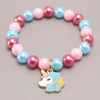 Bracelet extensible en perles acryliques colorées pour enfants, avec breloques coquillage, licorne et queue de sirène, bracelet perlé haut de gamme