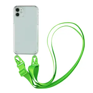 热销风格斜跨挂绳透明XOUXOU手机壳，适用于iPhone 12/13 Pro/14 Pro Max 7 8 Plus免提绳套