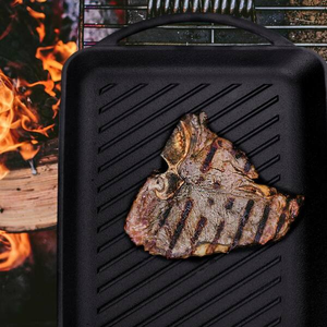 Plaque de cuisson en fonte pré-culottée antiadhésive à double poignée pour grillades en camping en plein air - Product Image 2