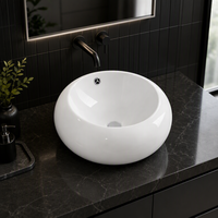 Lavabo rond moderne extra profond de 190 mm, en forme de galet de 420 mm, à poser sur comptoir, avec trop-plein, pour projets hôteliers