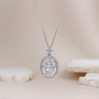 Collana con Pendente Ovale Halo in Oro Bianco 18K con Diamante Coltivato in Laboratorio, Lussuoso Gioiello Brillante per Donne