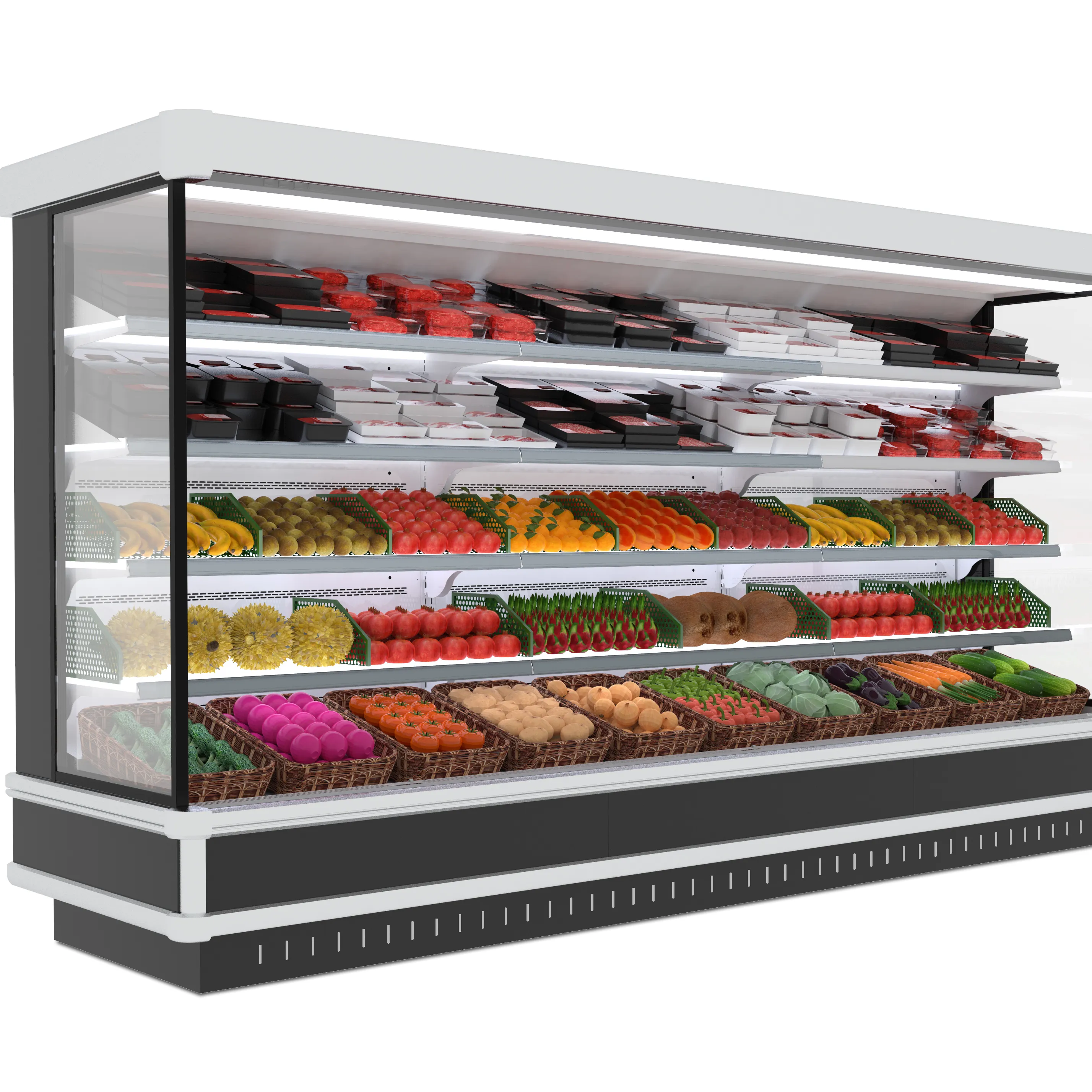 Nhà máy Cung cấp hệ thống từ xa đa tầng mở máy làm lạnh siêu thị hiển thị tủ lạnh thẳng đứng Máy làm lạnh tủ lạnh