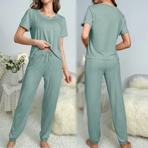 SFY-Y979 신상품 도매 여자 '단색 잠옷 세트 티셔츠 셔츠 + 캐주얼 바지 여자' 클래식 캐주얼 잠옷