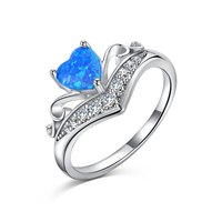 Dylam S925 Sterling Silver Heart Star 5A Cz Cubic Zirconia Ring Wedding Engagement Promise Blue Opal Rings Jewelry Women