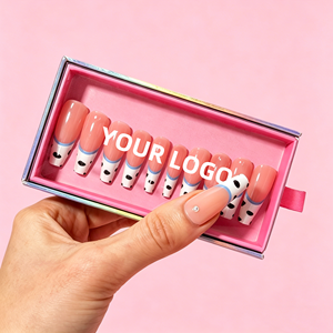 Uñas postizas de gel suave reutilizables <span class=keywords><strong>con</strong></span> diseño de lunares rosas, estilo ataúd francés, <span class=keywords><strong>con</strong></span> diamantes de imitación, de longitud media - Product Image 6