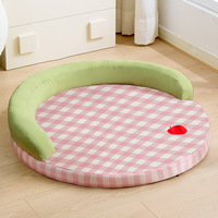 Coussin rafraîchissant rond en soie glacée pour chat, avec rebord surélevé de 12 cm, design à motif écossais enveloppant à 360°, amovible et lavable, garnissage en coton PP, également adapté aux chiens