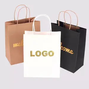 Bolsa de regalo de papel personalizada con asas, bolsa de papel de agradecimiento para Boutique, Bolsas de papel kraft Personalizadas al por mayor