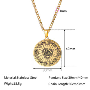 Kalung baja tahan karat Hip-Hop pria liontin simpul konsentris Irlandia Logo Rune Viking Skandinavia yang dipersonalisasi - Product Image 2