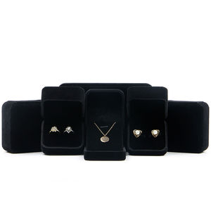Boîte à bijoux en velours avec coin rond noir, coffret à collier avec Logo du client, accessoire pour cadeau, rangement de bijoux - Product Image 4