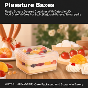 Plastic Square Dessert Container With Detachable Lid Food Grade For Cake Packaging And Storage In Bakery - Product Image 3
