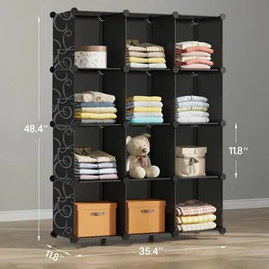 Garde-robes de chambre à coucher modernes coulissantes en plastique PP simples et bon marché pour le rangement de la maison